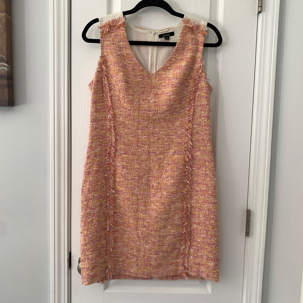 DREW Pink Multi Tweed Mini Dress